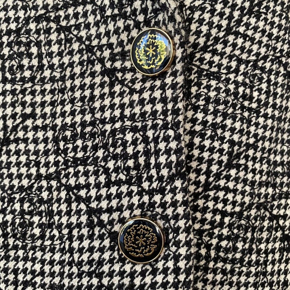 Vintage Women’s Size M/L Pure Wool Houndstooth Floral Boyfriend Blazer Jacket - Picture 6 of 12